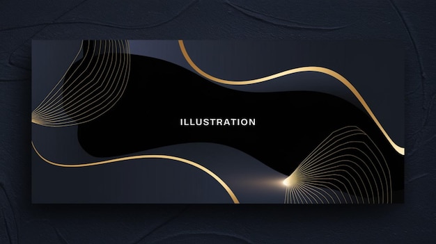 Abstract banner design template black glossy with gold line and lighting effect on dark background a