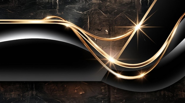 Photo abstract banner design template black glossy with gold line and lighting effect on dark background a