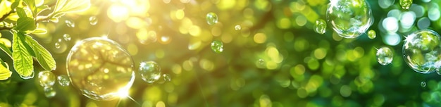 Photo abstract banner with green nature background sunlight and bubbles creating a fresh and vibrant atmosphere generative ai