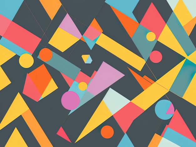 Abstract Bauhaus geometric pattern background vector circle triangle and square lines color art design with Generative AI