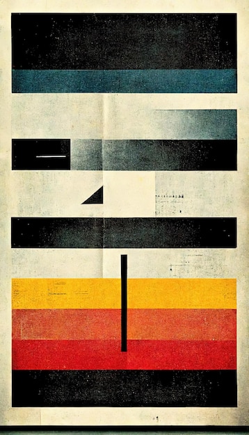 Abstract Bauhaus poster grunge vintage paper retro geometric shapes black orange yellow background