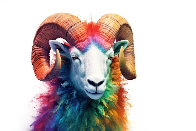 Abstract of Bighorn Ram or sheep portrait isolated on white background Aries zodiac Generative AI