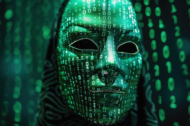 Abstract Binary Hacker Mask A Digital Disguise in Green Code