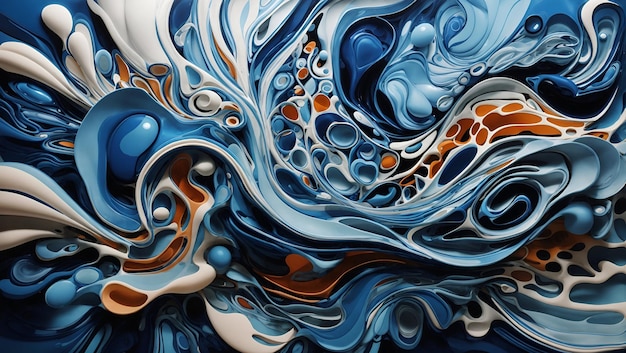 Abstract biomorphic painting blue color 3d artwork background design wallpaper generated by AI