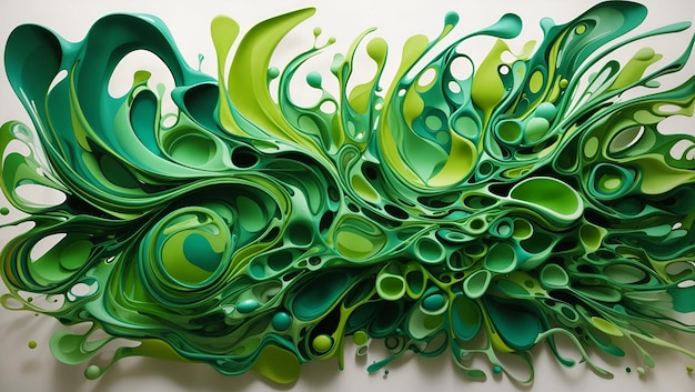 Abstract biomorphic painting green color 3d artwork background design wallpaper