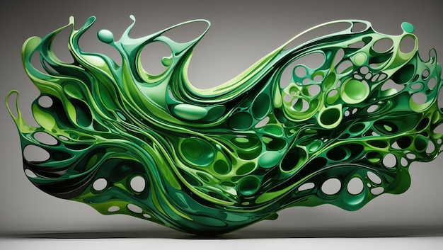 Abstract biomorphic painting green color 3d artwork background design wallpaper