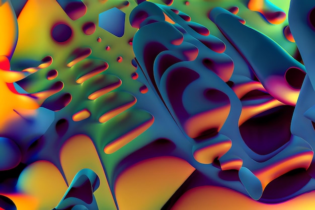 abstract bionic 3d fractal background with smooth liquid forms bubbles and blobs