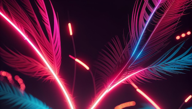 Abstract bird feathers with neon lights creating a futuristic vibe