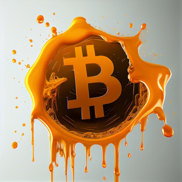 Abstract bitcoin logo in liquid fluid paint background wallpaper