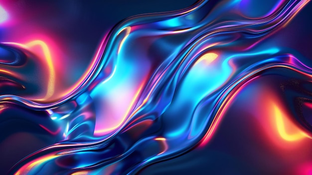 Abstract black background featuring holographic liquid gloss with fluid shapes