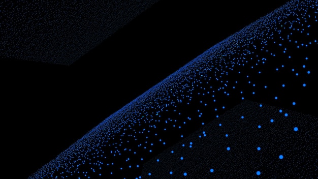 Photo abstract black background with blue glowing particles