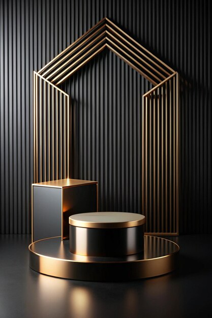 Photo abstract black background with geometric shape podium for product 3d rendering