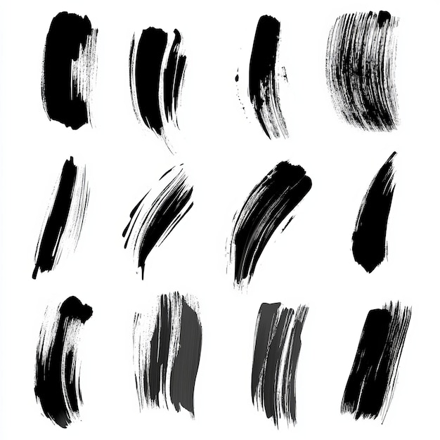 Photo the abstract black brush strokes design combines four bold black brush strokes creating a dynamic and expressive visual it39s ideal for adding texture movement and artistic flair to your designs