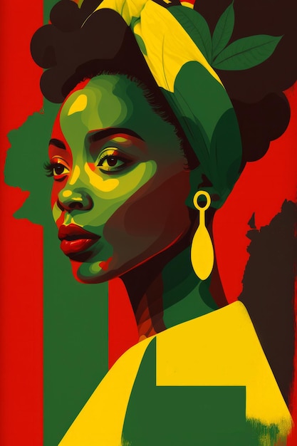 Abstract Black female portrait with Black history month red green and yellow colors Generative ai