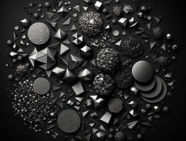 Abstract black geometric background Various shapes Flat lay created with Generative AI technology