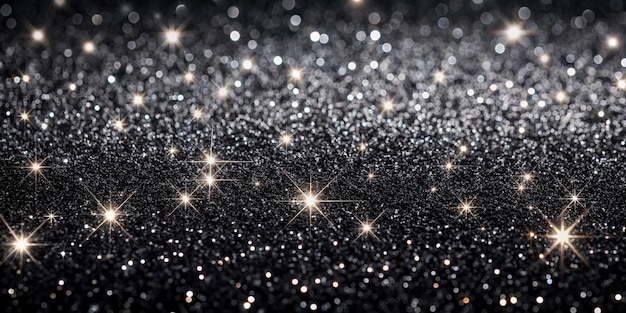 Abstract Black Glitter Background Wide Horizontal Sparkling Design