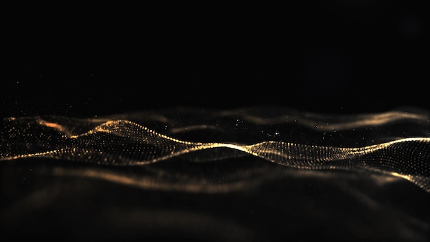 Abstract Black and Gold Color Digital Particles Wave With Bokeh Background