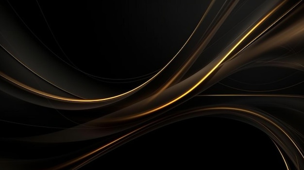 Abstract black and gold lines background with light effect