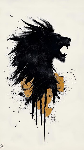 Photo abstract black and gold lion with splashes