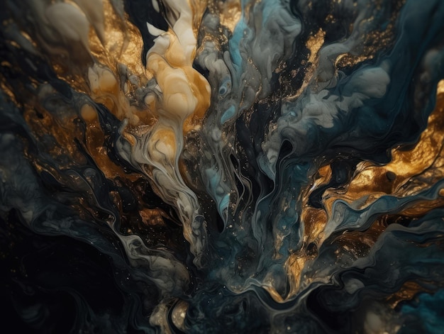 Abstract black and gold marble background Fantasy fractal texture Digital art Created with Generative AI technology