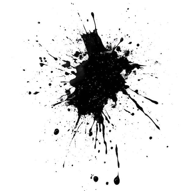 Photo abstract black ink splash with grunge paint strokes on white background