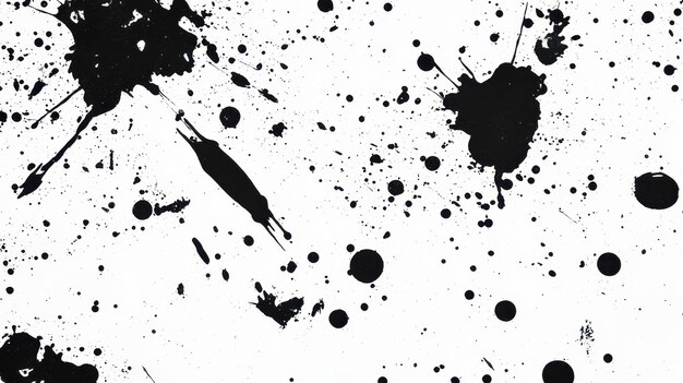 Photo abstract black ink splashes on white background