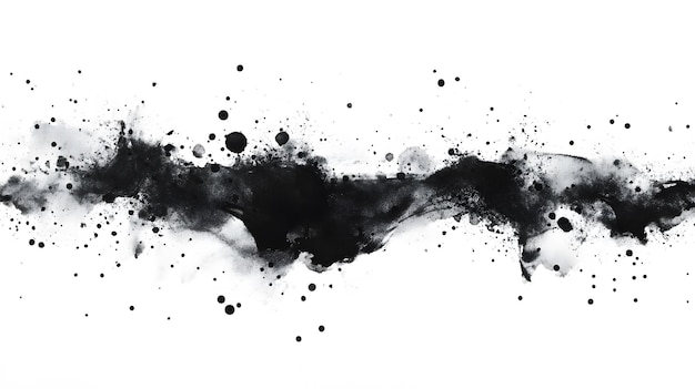 Photo abstract black ink splatter on a white background featuring bold expressive splashes and dots that create a dynamic and artistic visual perfect for modern art design and backgrounds