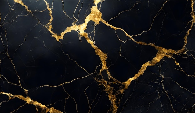 Abstract black marble background with golden veins japanese kintsugi technique AI Generated