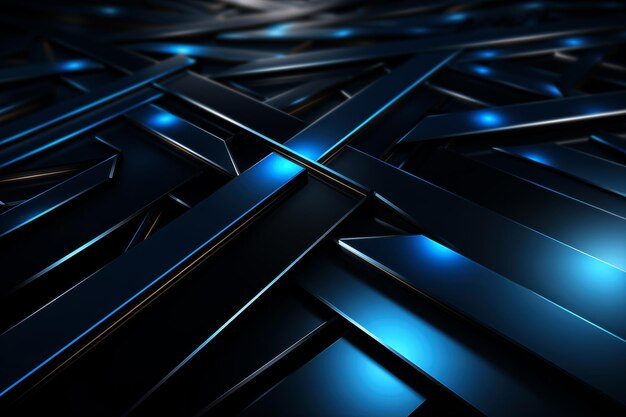 Photo abstract black metallic geometric background with blue lines