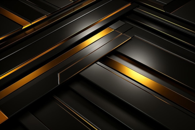 Photo abstract black metallic geometric background with yellow lines