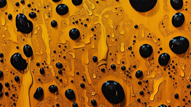 Abstract black paint drops mixed in orange oil background Nonmixing fluids pattern Generative AI