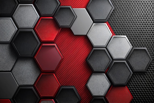 Photo abstract black red grey metallic carbon neutral overlap red light hexagon tilted angle