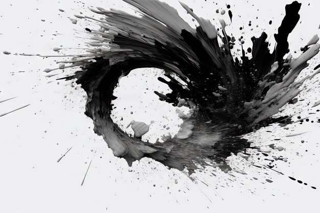 Abstract black in splash paint brush strokes stain on white background Japanese style Generative AI