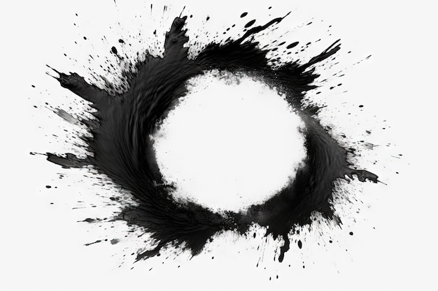 Abstract black in splash paint brush strokes stain on white background Japanese style Generative AI