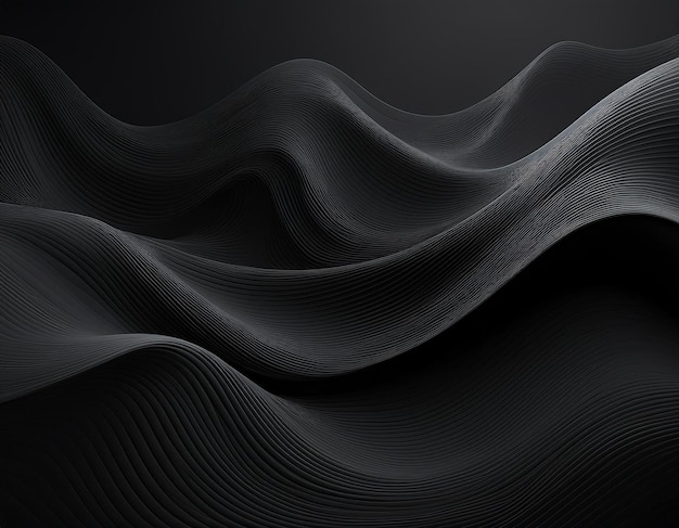 Abstract black waves on dark background for elegant design