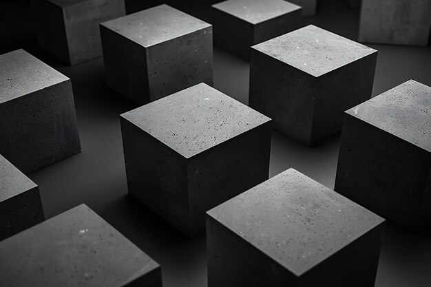 Abstract black and white background with concrete cubes render illustration