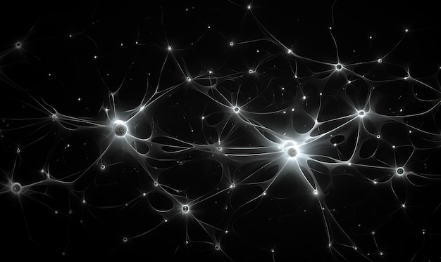 Photo abstract black and white background with neurons selective soft focus