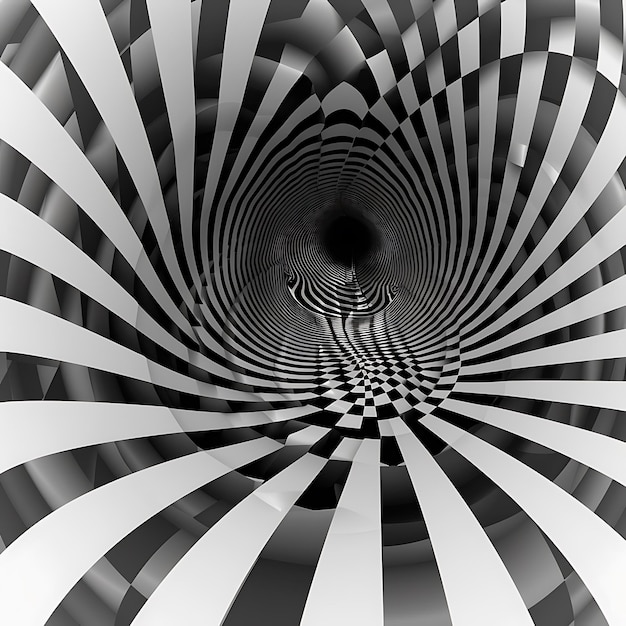 Photo abstract black and white checkered tunnel