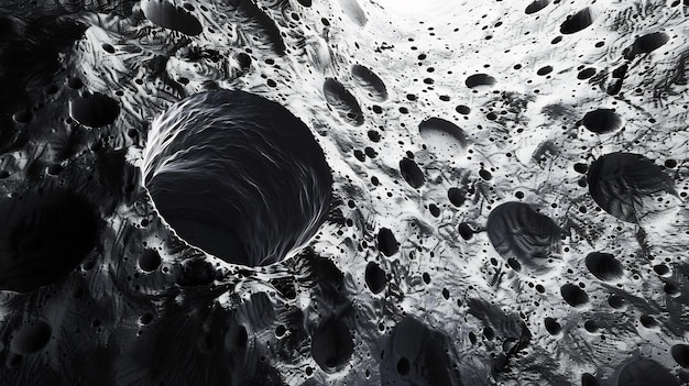 Photo abstract black and white crater landscape