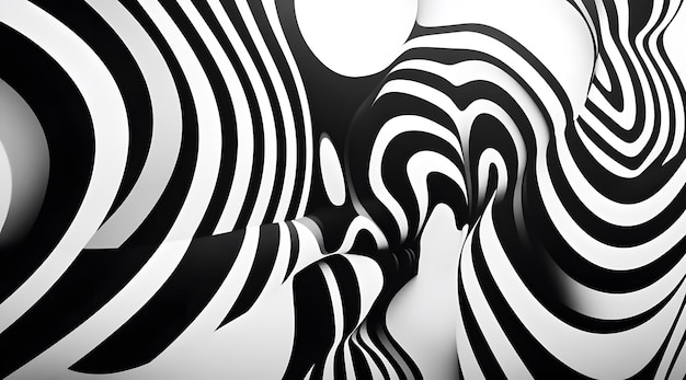 Photo abstract black and white curved striped pattern