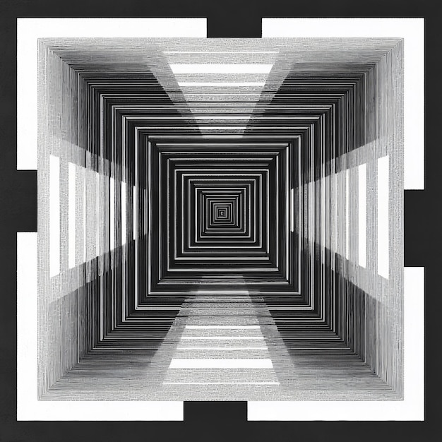 Abstract Black and White Geometric Pattern with Receding Squares