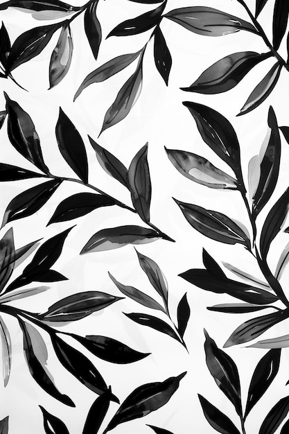 Abstract black and white leaf pattern on textured background