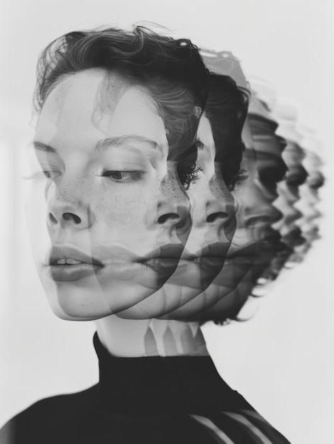 Abstract Black and White Multiple Exposure Portraits Depicting Ethereal and Surreal Human Faces