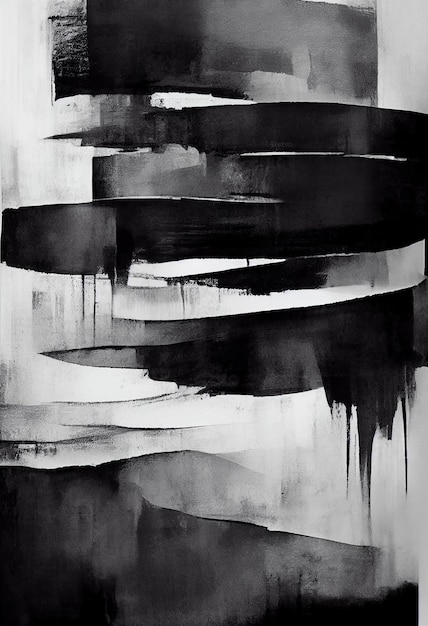 Abstract Black and White Oil Painting Brushes Stroke Style, Wall Art Print Decor