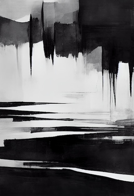 Abstract Black and White Oil Painting Brushes Stroke Style, Wall Art Print Decor