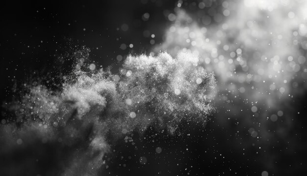 Photo abstract black and white powder explosion on dark background