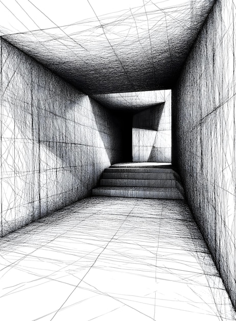 Photo abstract black and white sketch of a modern architectural space