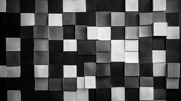 Abstract Black and White Square Pattern Wall