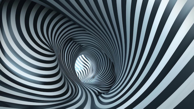 Abstract black and white striped tunnel with optical illusion effect