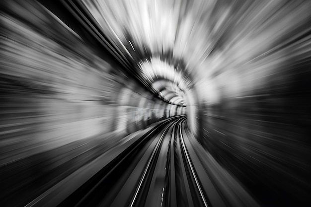 Photo abstract black and white tunnel with blurred lines